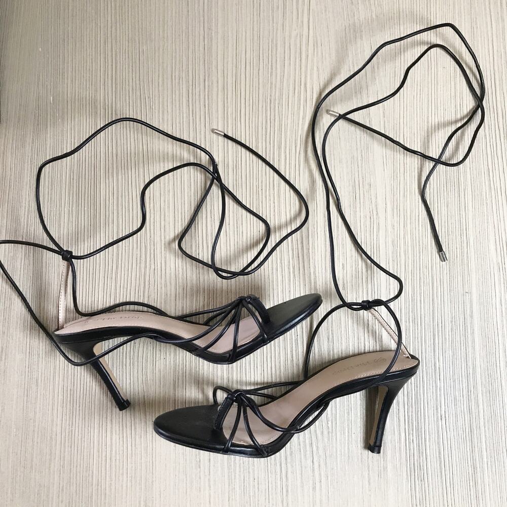 The Drop Amazon Black Strappy Lace-Up Heeled Sandal Size 7